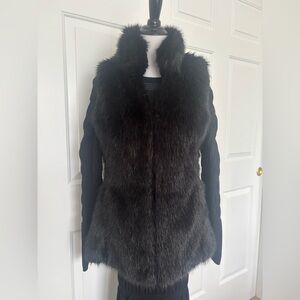 White House Black Market Black Faux Fur Vest